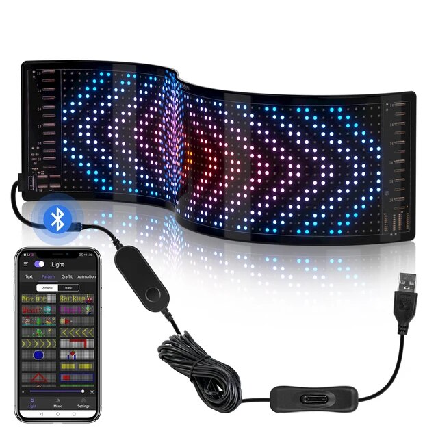 LED Matrix Pixel Panel Bluetooth 5vDC Flexible RGB16x64 LEDs 12x48 CM