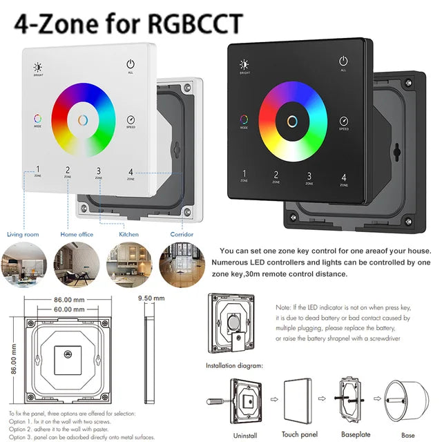 Wall Mounted Touch Panel Remote CCT/RGB/RGBW/Dim Controller