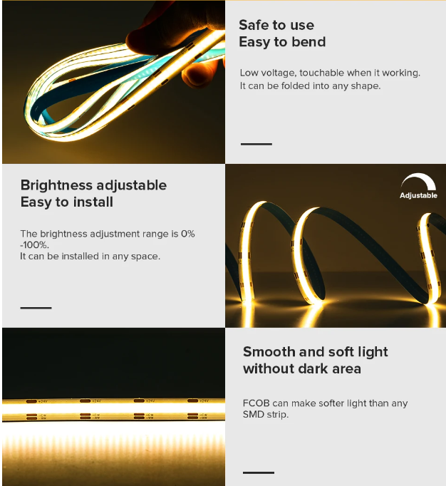COB LED Strip High Density Flexible 640 LED/m 24V DC 5M/Roll