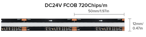COB RGB IC LED Light Strip WS2811 Addressable 24vDC WS2812B Black RA90 720LED/m 5m/Roll