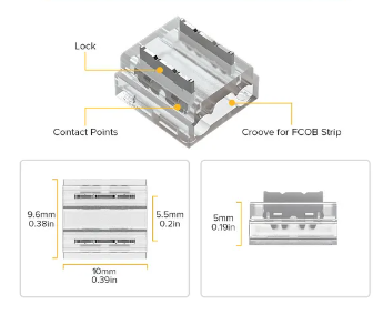 COB Cover Connector Transparent Solderless FPCB to FPCB/WIRE WS2811 WS2812B WS2815 2Pin 8mm 50pcs/pck