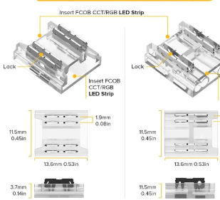 COB CCT Cover Connector Transparent Solderless FPCB to WIRE WS2811 WS2812B WS2815 4Pin 10mm 50pcs/pck