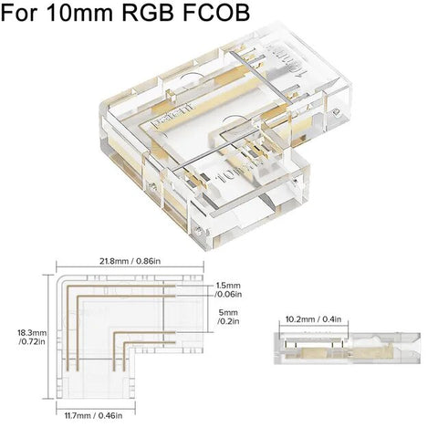 COB L Shape Cover Connectors Solderless for 3pin 10mm 4pcs/pck