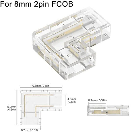 COB L Shape Cover Connectors Solderless for 2pin 8mm 4pcs/pck