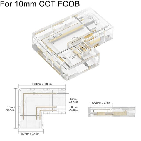 COB L Shape Cover Connectors Solderless for 3pin 10mm 4pcs/pck