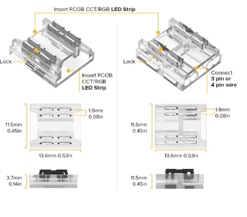 COB CCT Cover Connector Transparent Solderless FPCB to WIRE WS2811 WS2812B WS2815 4Pin 10mm 50pcs/100pcs