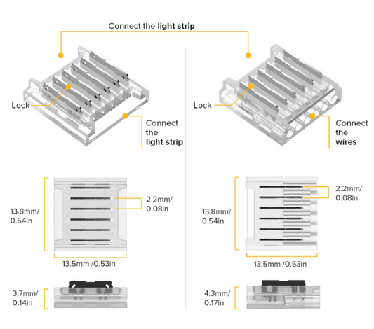COB CCT Cover Connector Transparent Solderless FPCB to FPCB WS2811 WS2812B WS2815 4Pin 10mm 50pcs/100pcs
