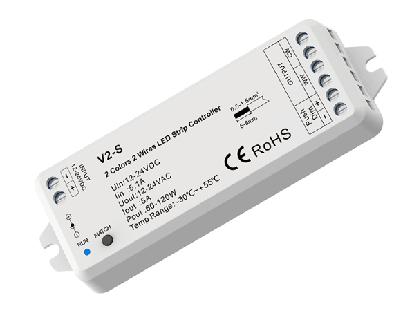 V2-S CCT LED Controller 12–24V RF / Wi-Fi Push Dim