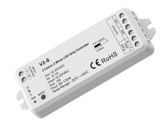V2-S CCT LED Controller 12–24V RF / Wi-Fi Push Dim