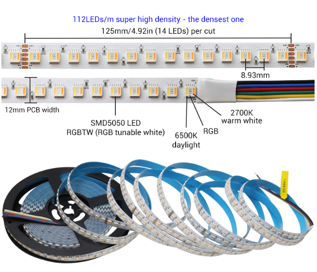 RGB Tunable White LED Strip 12mm PCB 48v 50m